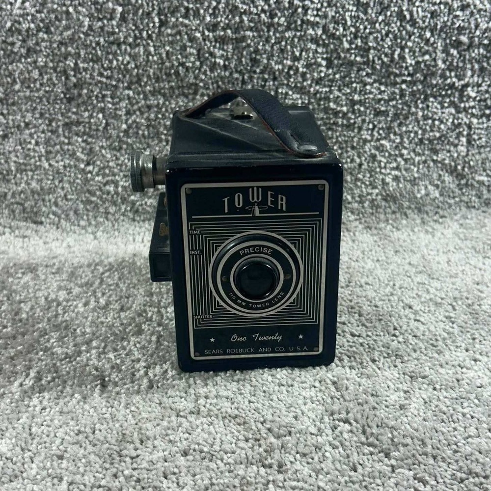 Tower One Twenty Box Camera Black Vintage Art Deco Sears Roebuck 120 Film